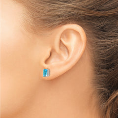 14k White Gold 7x5mm Emerald Cut Blue Topaz Earrings