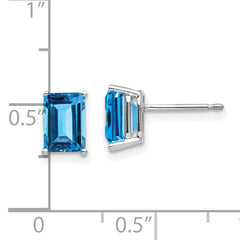 14k White Gold 7x5mm Emerald Cut Blue Topaz Earrings