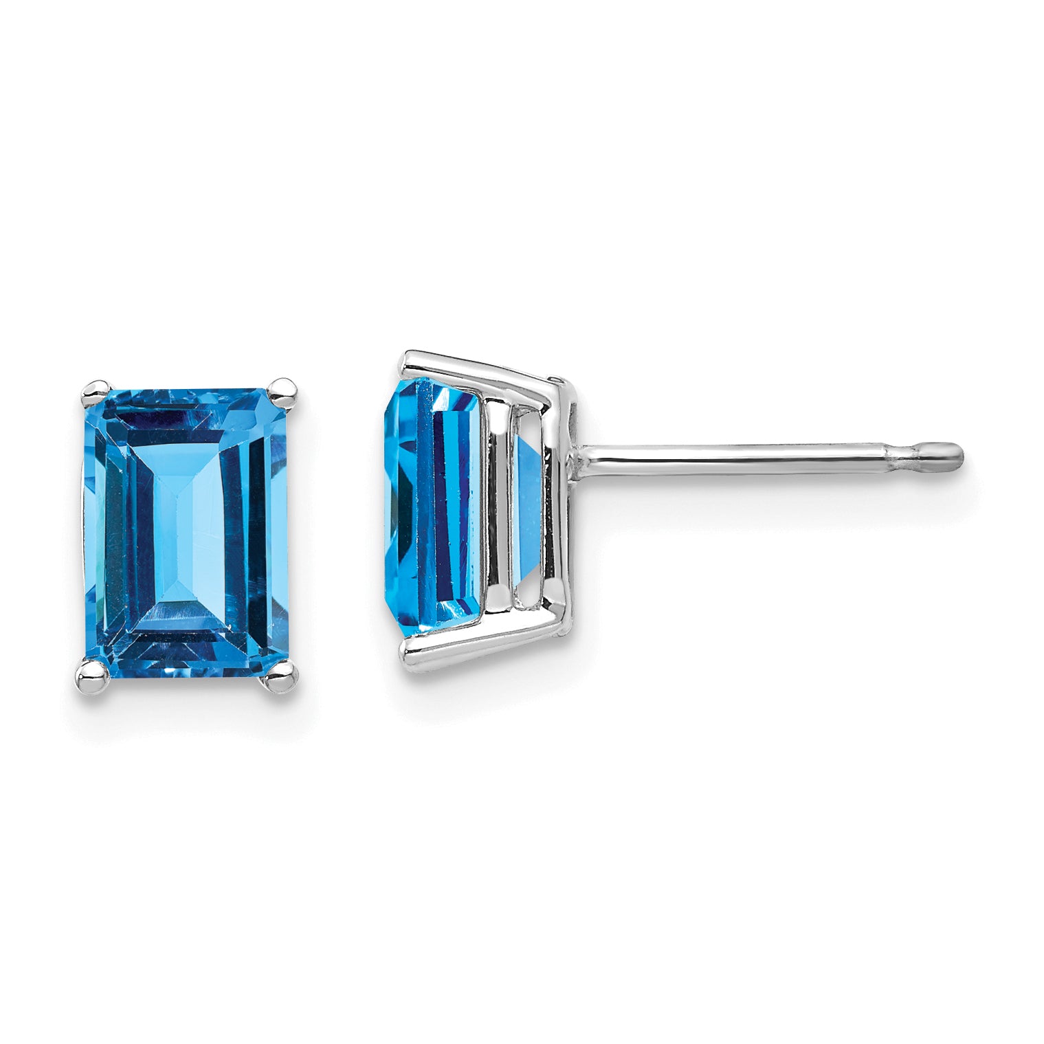 14k White Gold 7x5mm Emerald Cut Blue Topaz Earrings