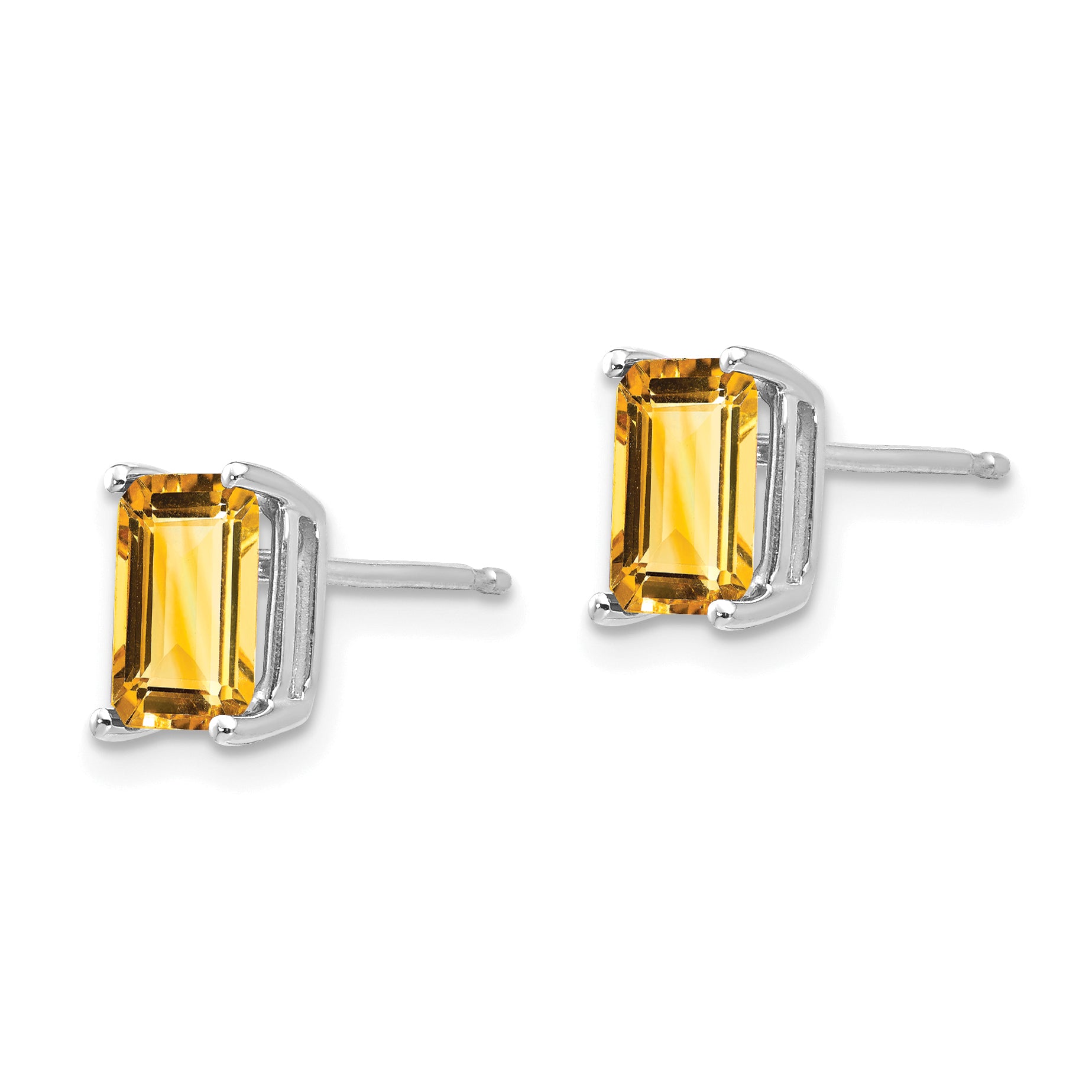 14k White Gold 7x5mm Emerald Cut Citrine Earrings