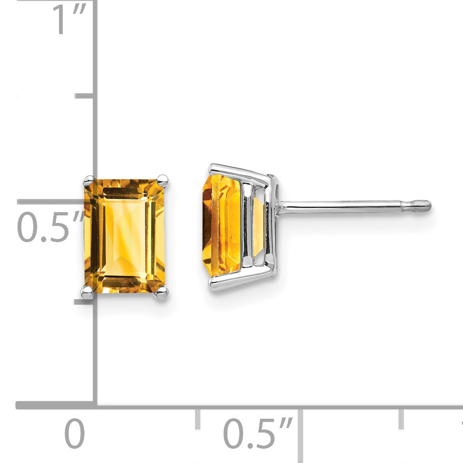 14k White Gold 7x5mm Emerald Cut Citrine Earrings