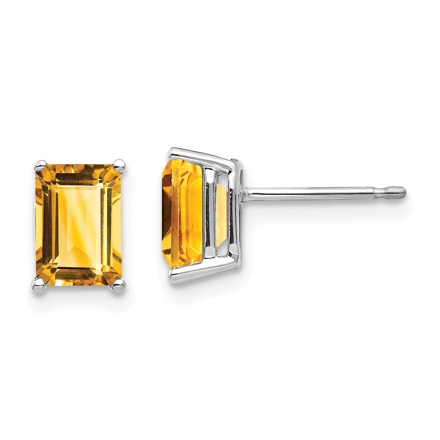 14k White Gold 7x5mm Emerald Cut Citrine Earrings