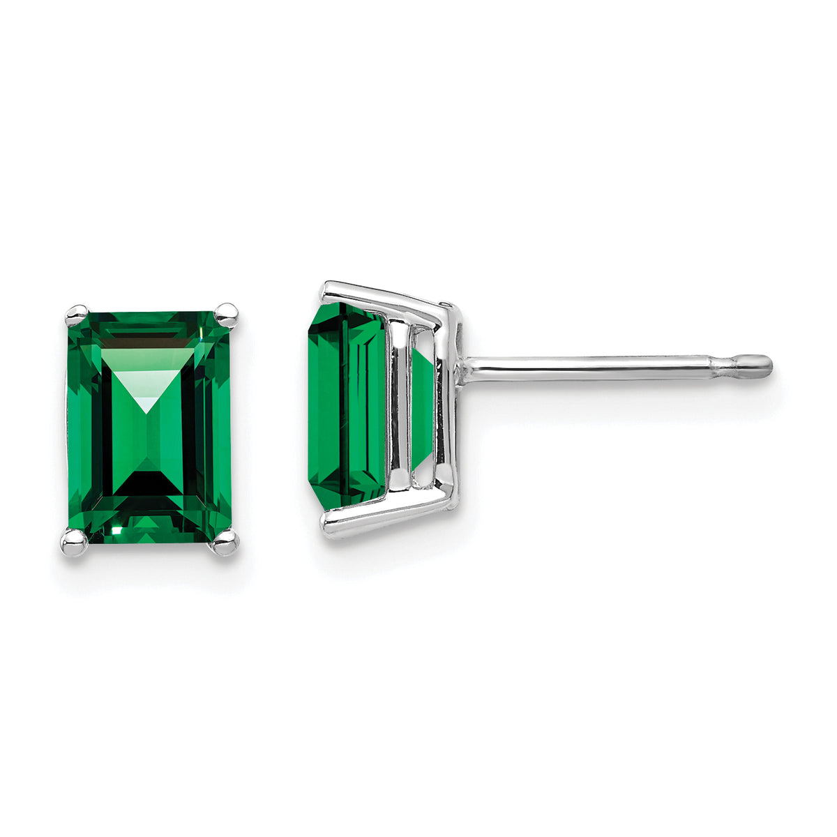 14k White Gold 7x5mm Emerald Cut Mount St. Helens Earrings