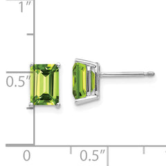 14k White Gold 7x5mm Emerald Cut Peridot Earrings