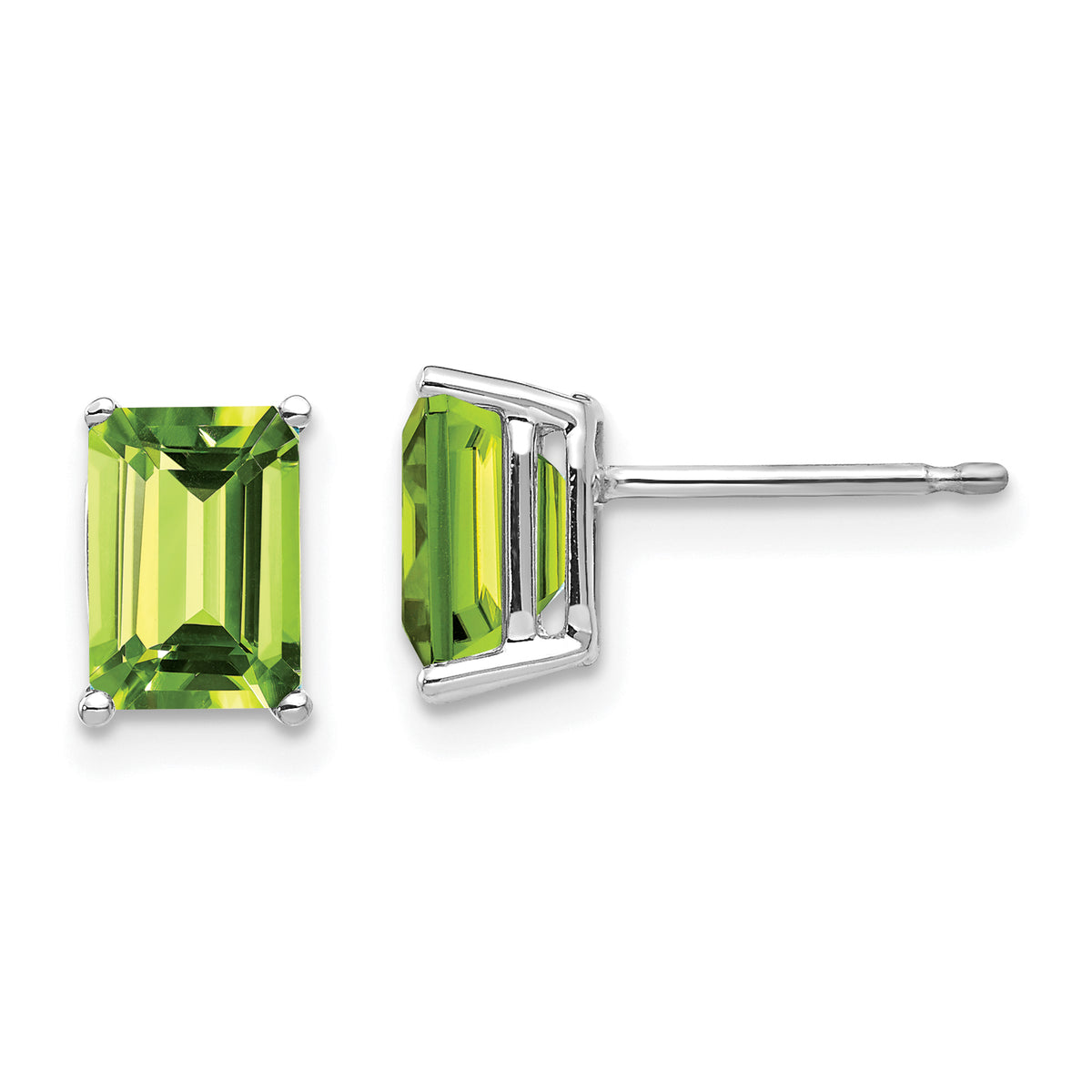 14k White Gold 7x5mm Emerald Cut Peridot Earrings