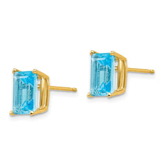 14k 8x6mm Emerald Cut Blue Topaz Earrings