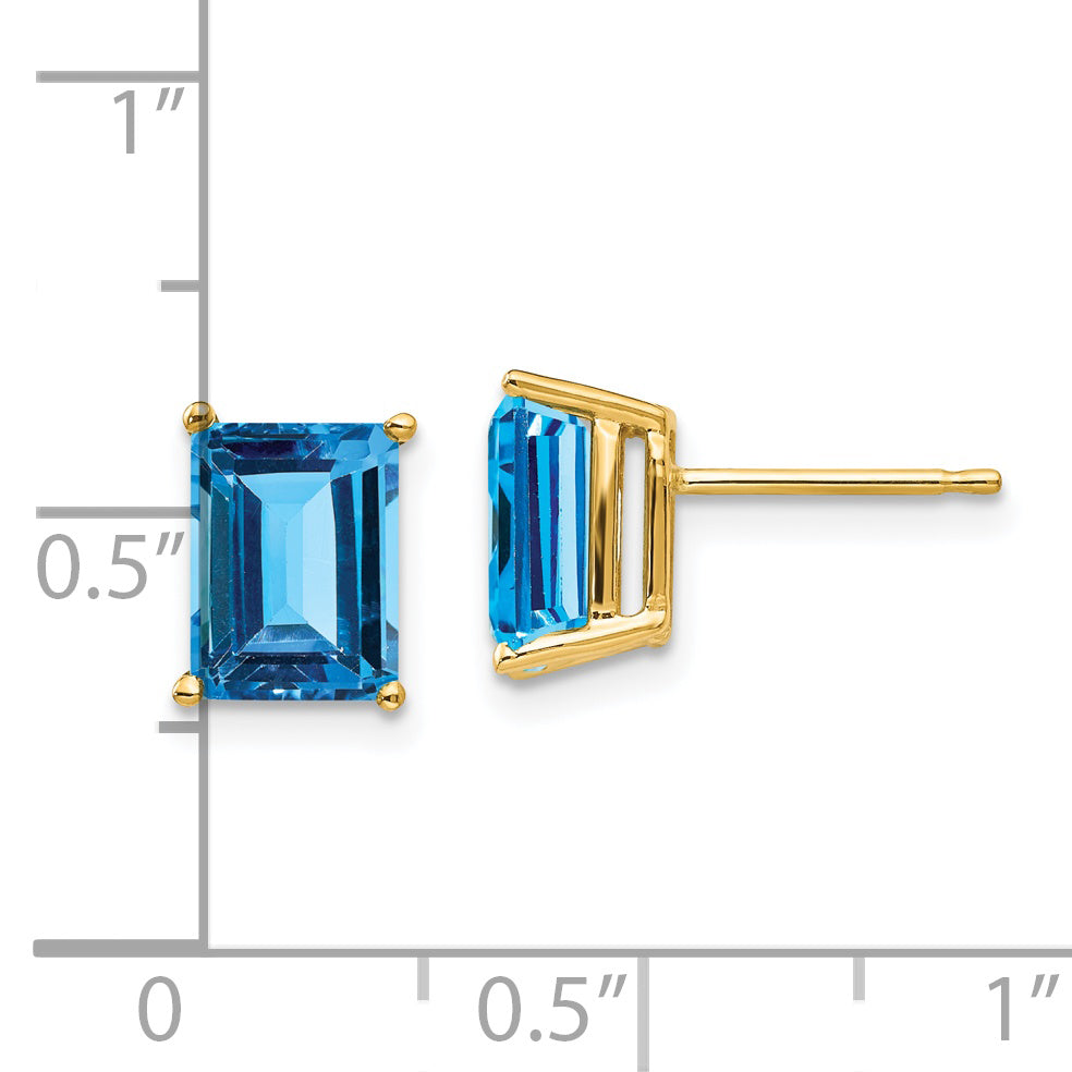 14k 8x6mm Emerald Cut Blue Topaz Earrings