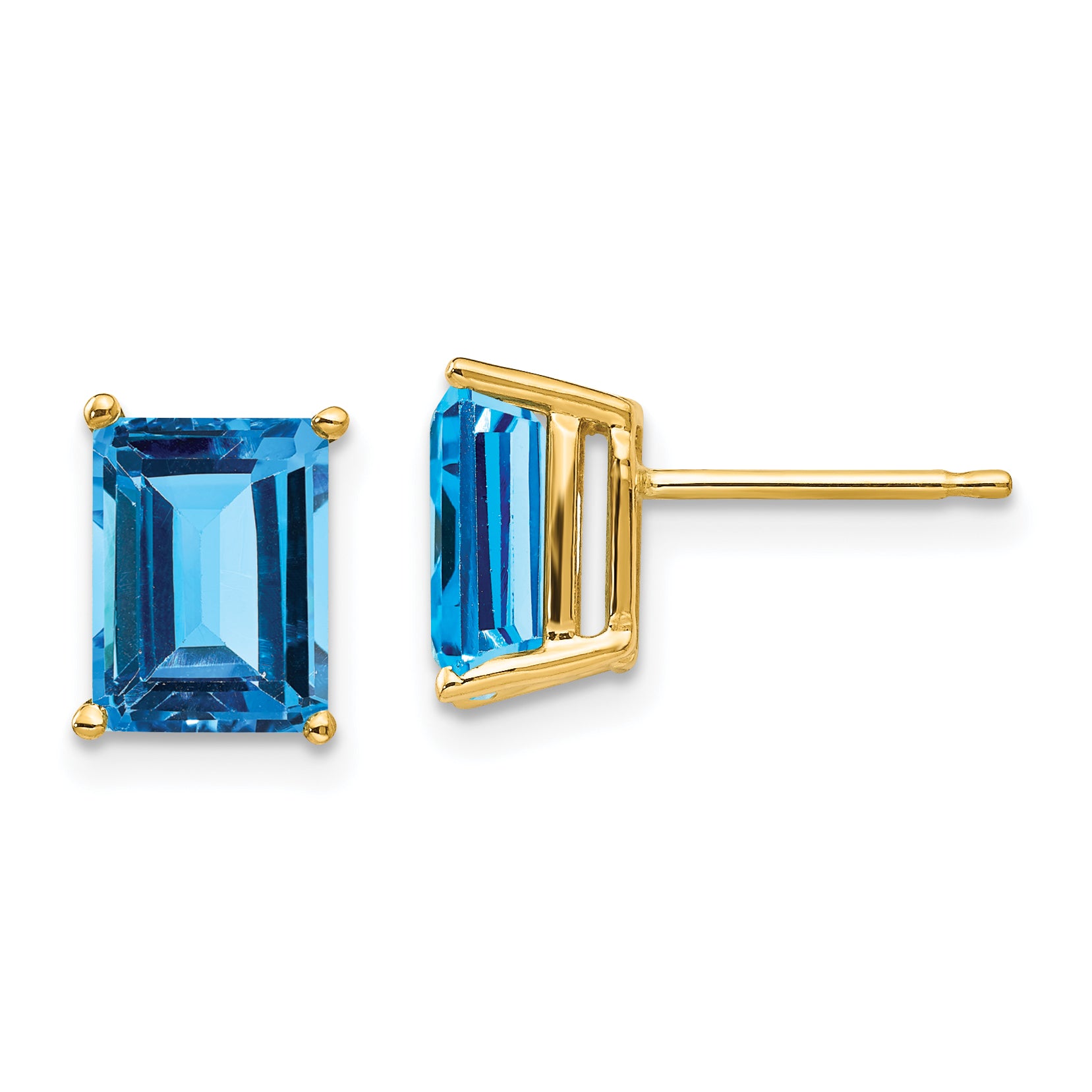 14k 8x6mm Emerald Cut Blue Topaz Earrings