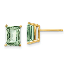 14k 8x6 Octagon Checker-Cut Green Quartz Earrings