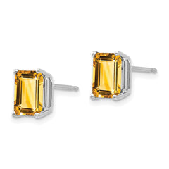 14k White Gold 8x6mm Emerald Cut Citrine Earrings