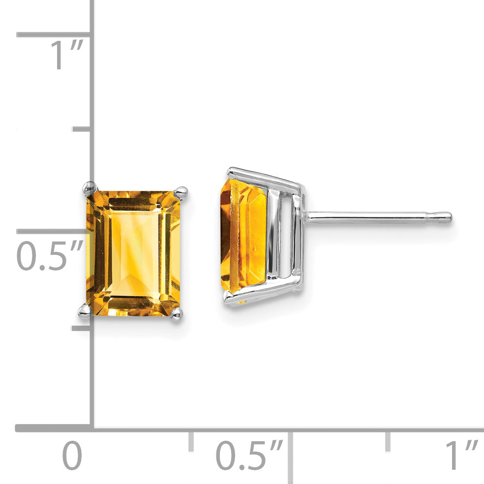 14k White Gold 8x6mm Emerald Cut Citrine Earrings