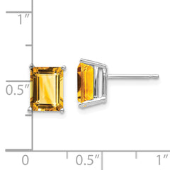 14k White Gold 8x6mm Emerald Cut Citrine Earrings