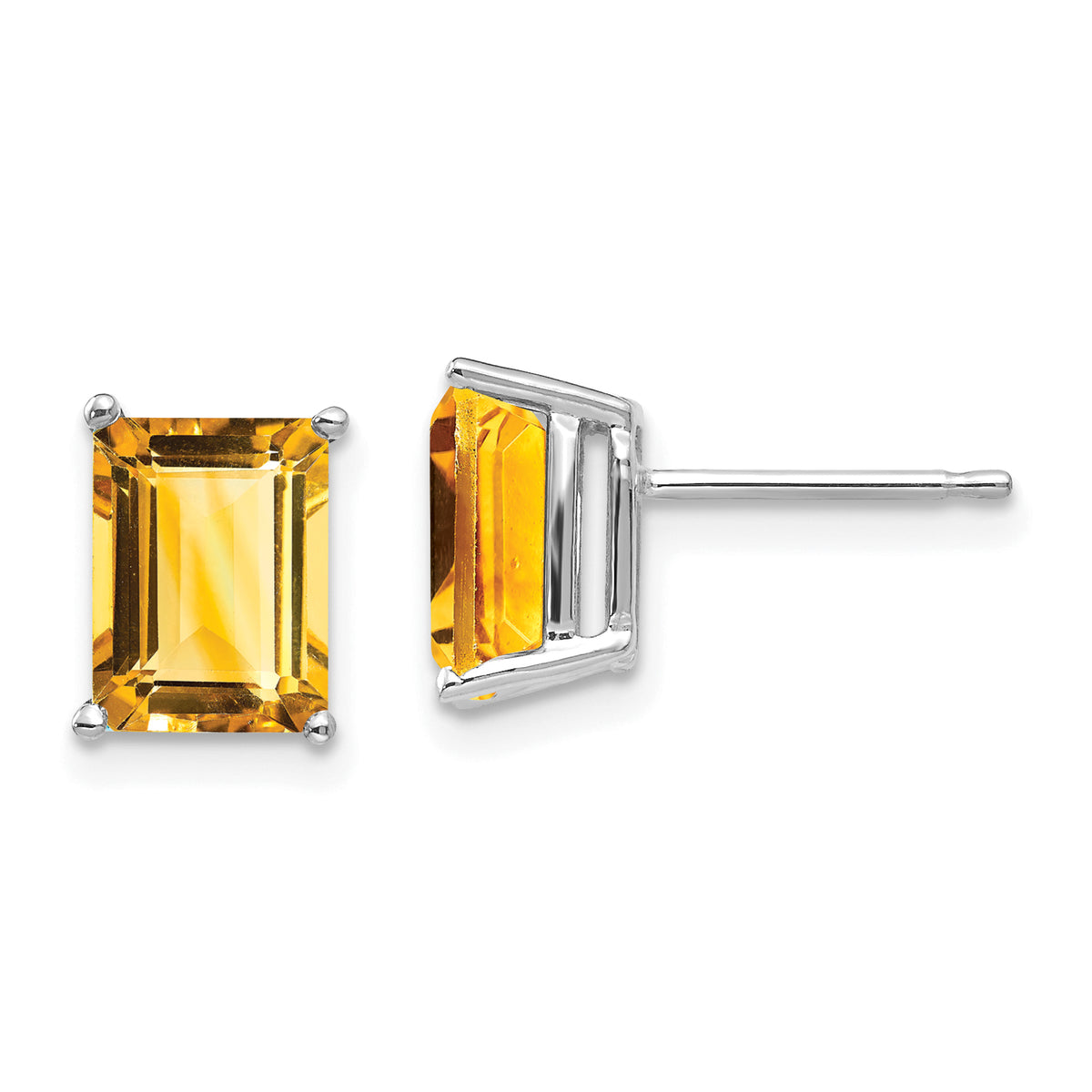 14k White Gold 8x6mm Emerald Cut Citrine Earrings