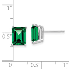 14k White Gold Mount St. Helens 8x6 Emerald Stud Earrings