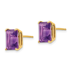 14k 9x7mm Emerald Cut Amethyst Earrings