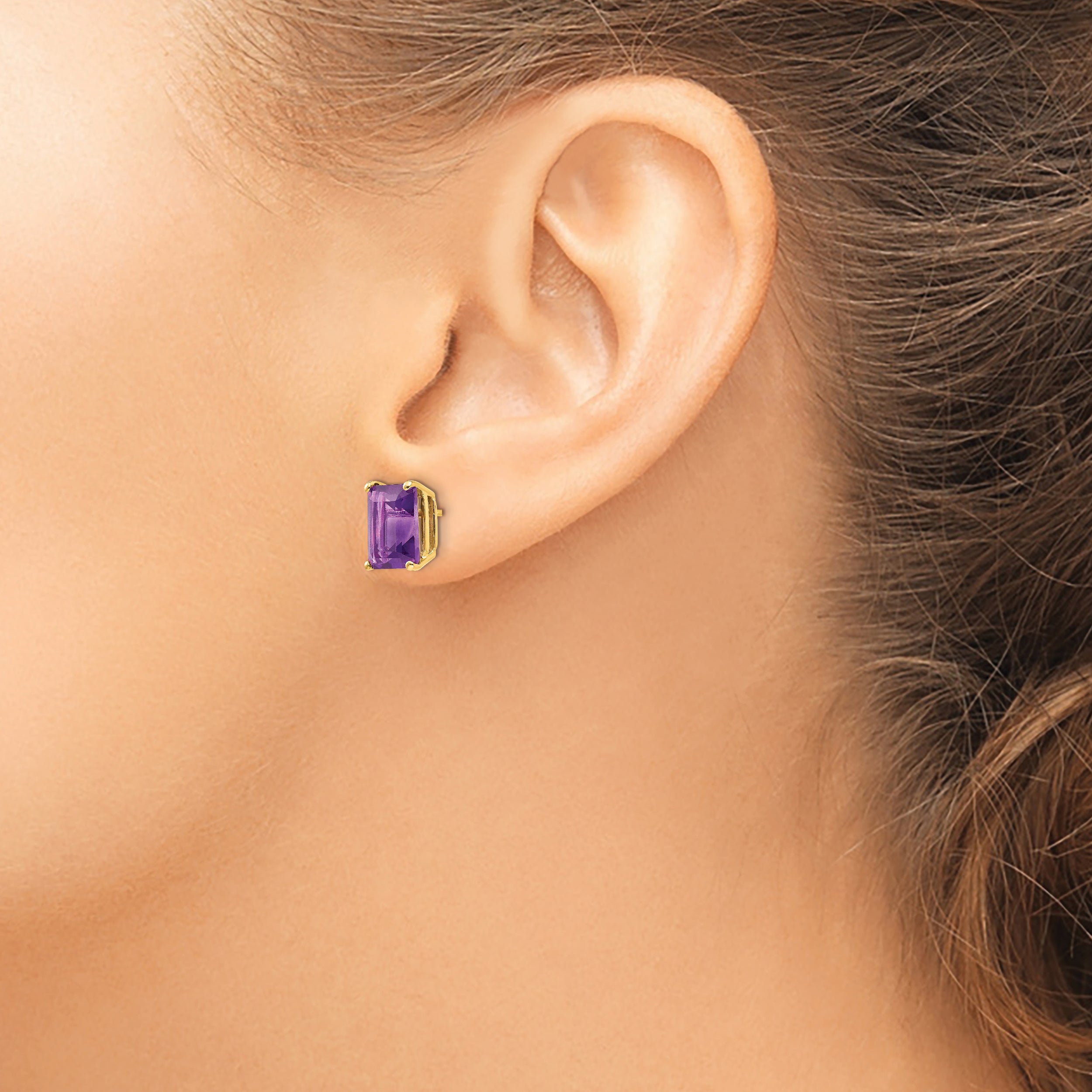 14k 9x7mm Emerald Cut Amethyst Earrings