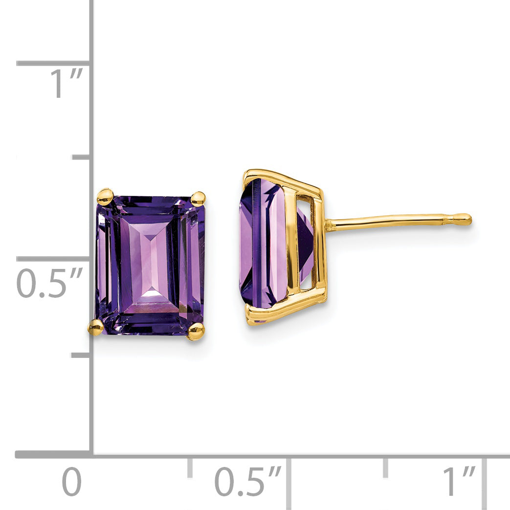 14k 9x7mm Emerald Cut Amethyst Earrings