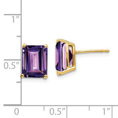 14k 9x7mm Emerald Cut Amethyst Earrings