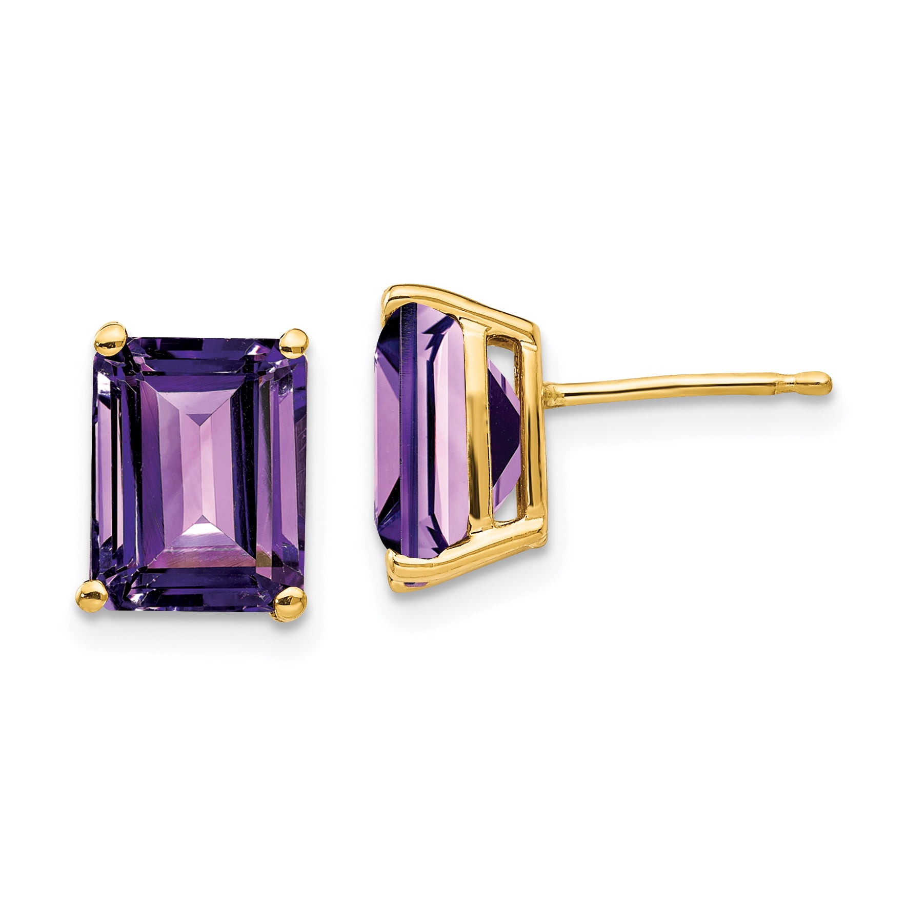 14k 9x7mm Emerald Cut Amethyst Earrings