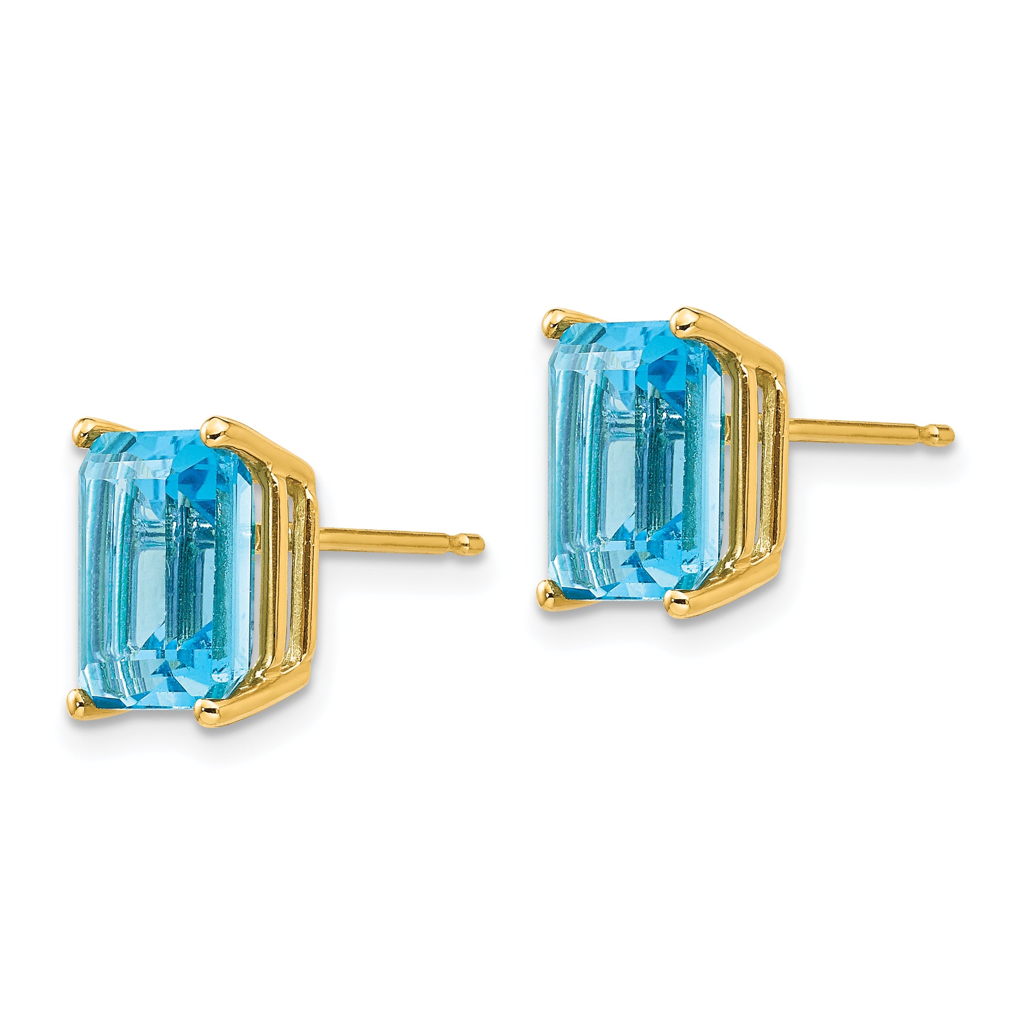 14k 9x7mm Emerald Cut Blue Topaz Earrings