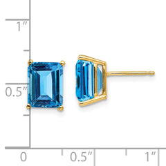 14k 9x7mm Emerald Cut Blue Topaz Earrings