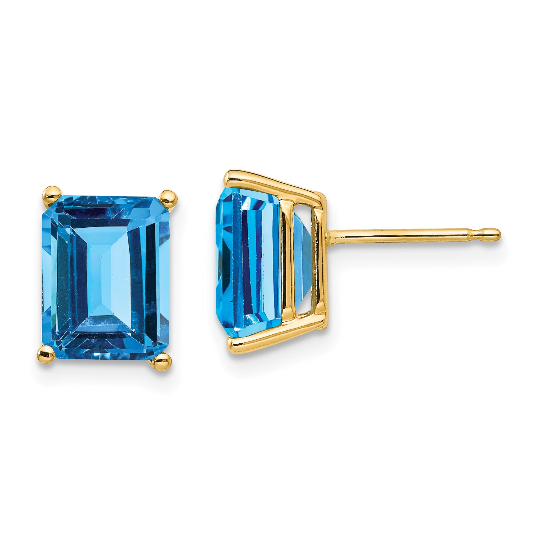 14k 9x7mm Emerald Cut Blue Topaz Earrings