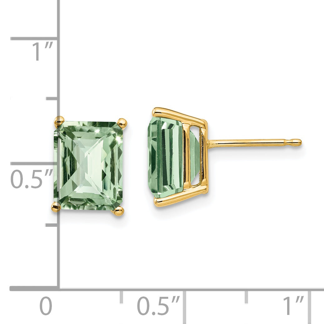 14k 9x7 Octagon Checker-Cut Green Quartz Earrings