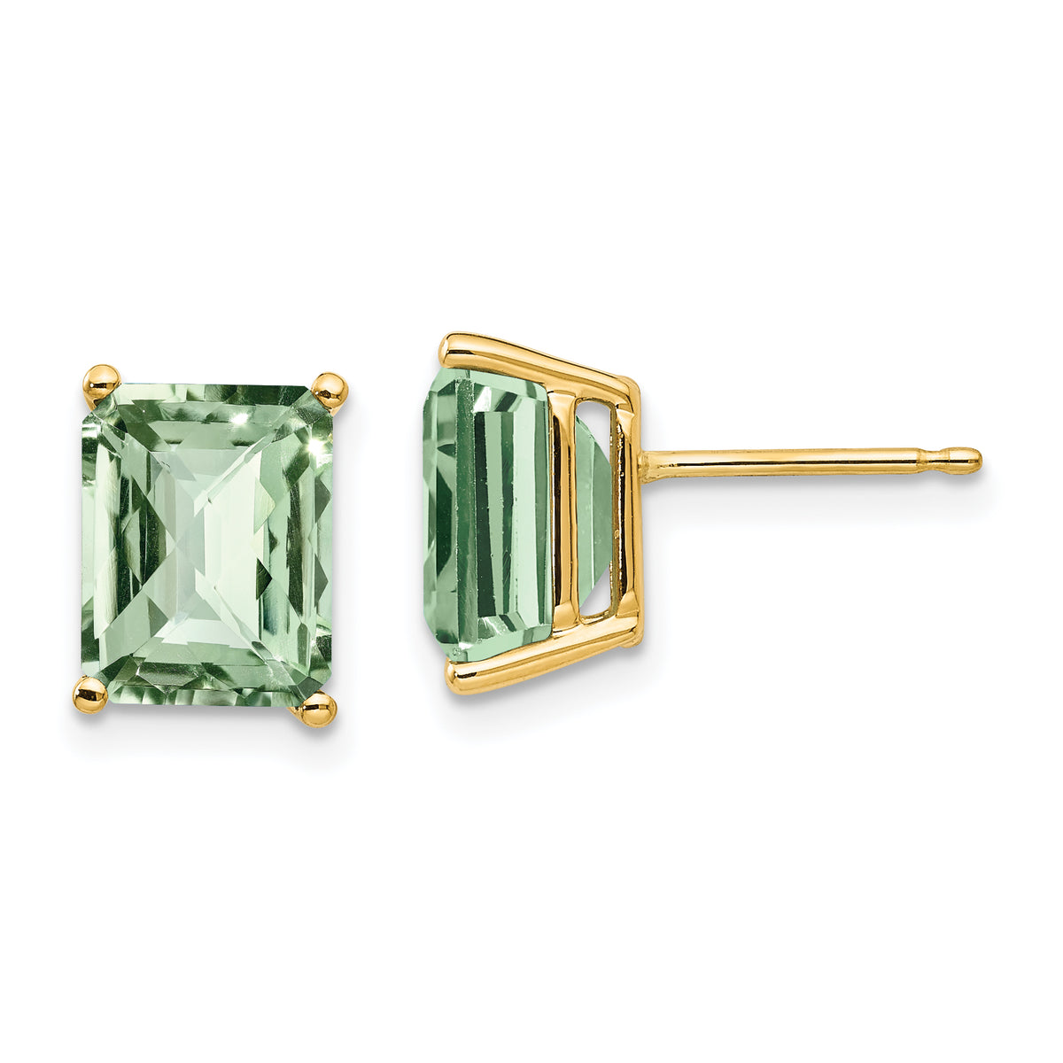 14k 9x7 Octagon Checker-Cut Green Quartz Earrings