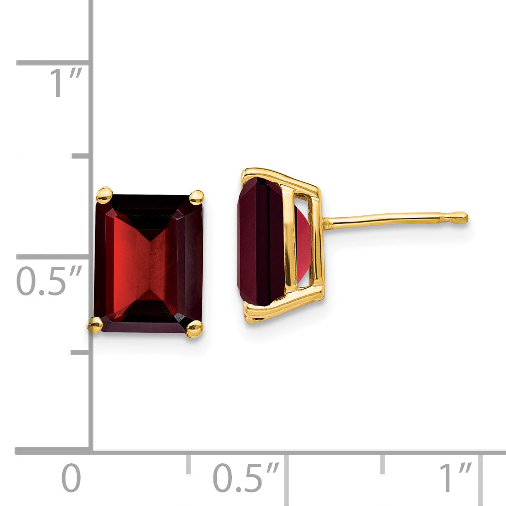 14k 9x7mm Emerald Cut Garnet Earrings