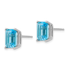 14k White Gold 9x7mm Emerald Cut Blue Topaz Earrings