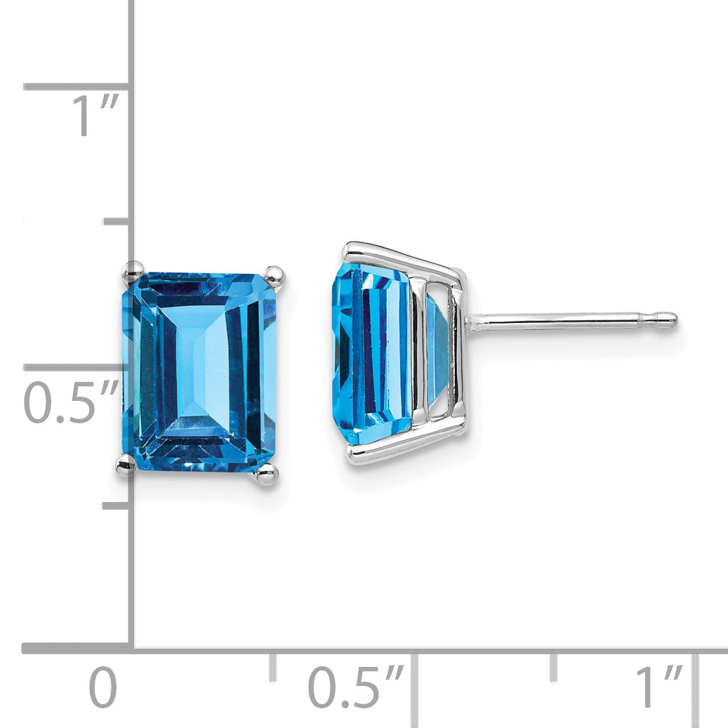 14k White Gold 9x7mm Emerald Cut Blue Topaz Earrings