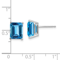 14k White Gold 9x7mm Emerald Cut Blue Topaz Earrings