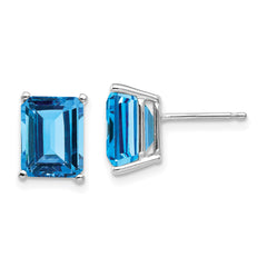 14k White Gold 9x7mm Emerald Cut Blue Topaz Earrings