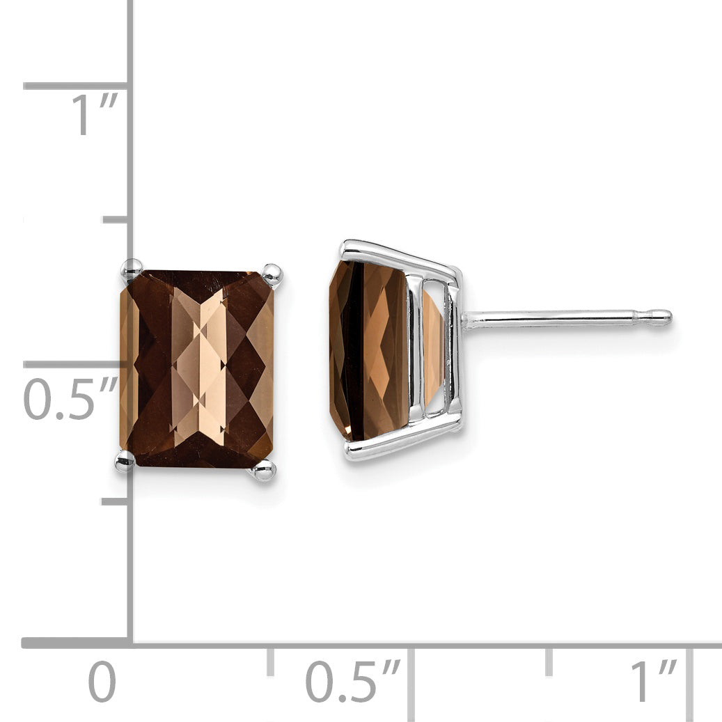 14kw 9x7mm Octagon Checker-Cut Smoky Quartz Earrings