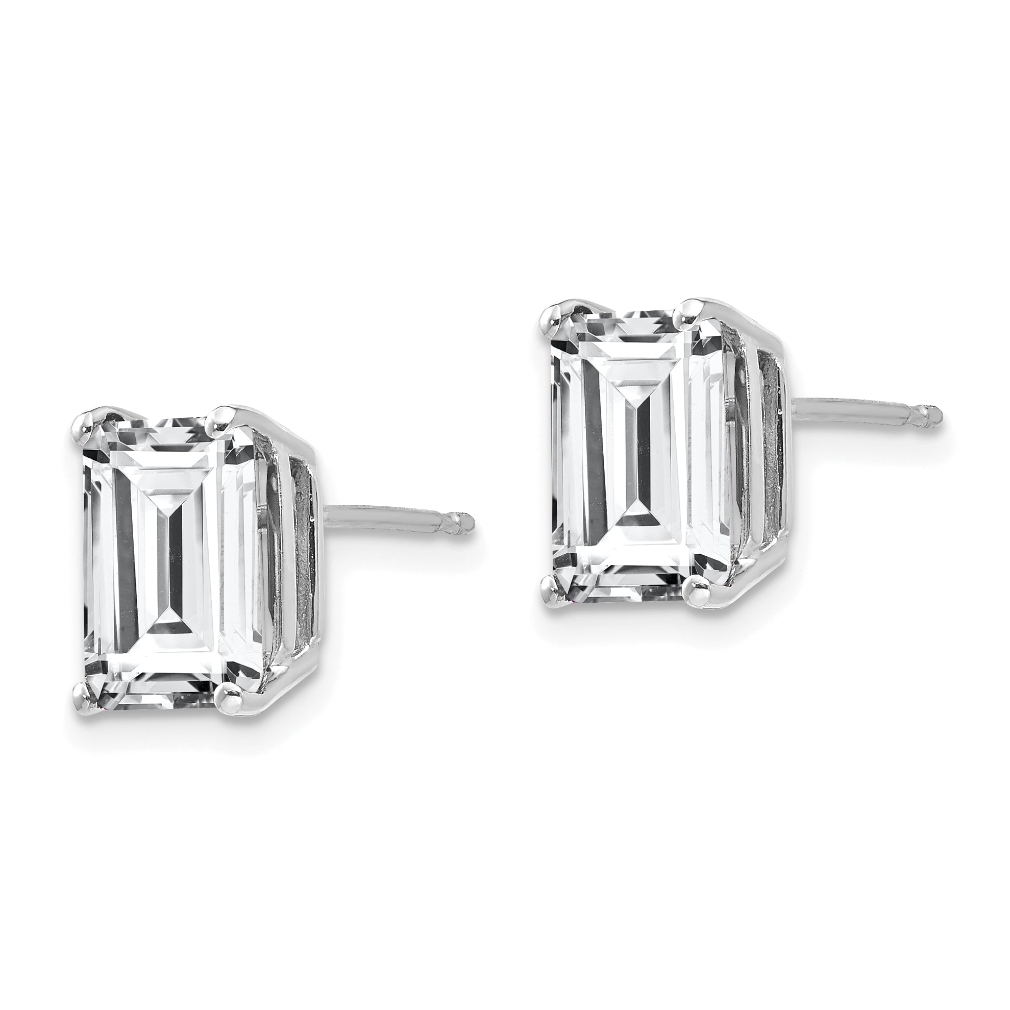 14k White Gold 9x7mm Emerald Cut Cubic Zirconia Earrings