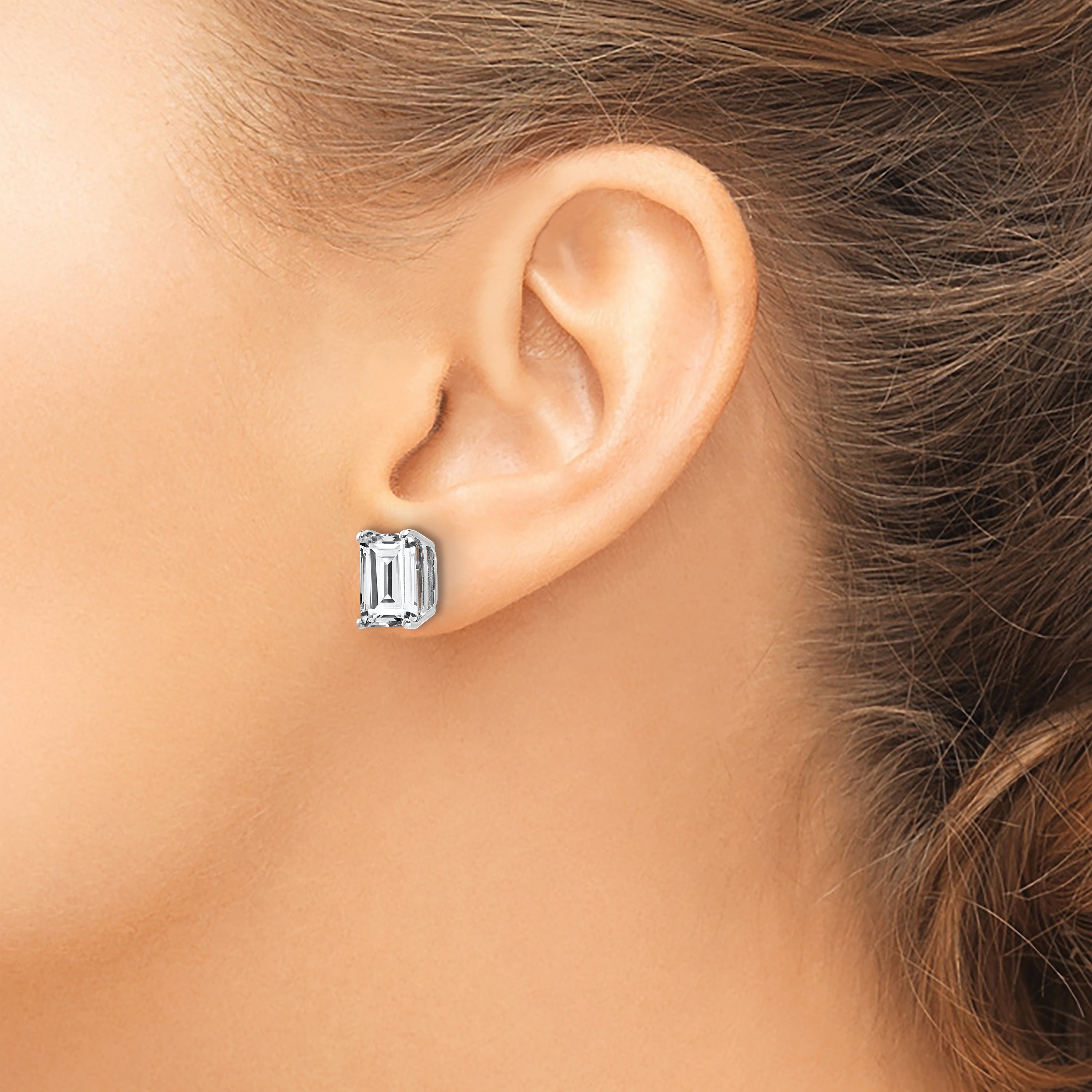 14k White Gold 9x7mm Emerald Cut Cubic Zirconia Earrings