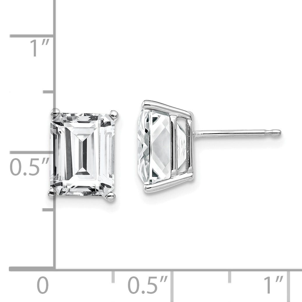 14k White Gold 9x7mm Emerald Cut Cubic Zirconia Earrings