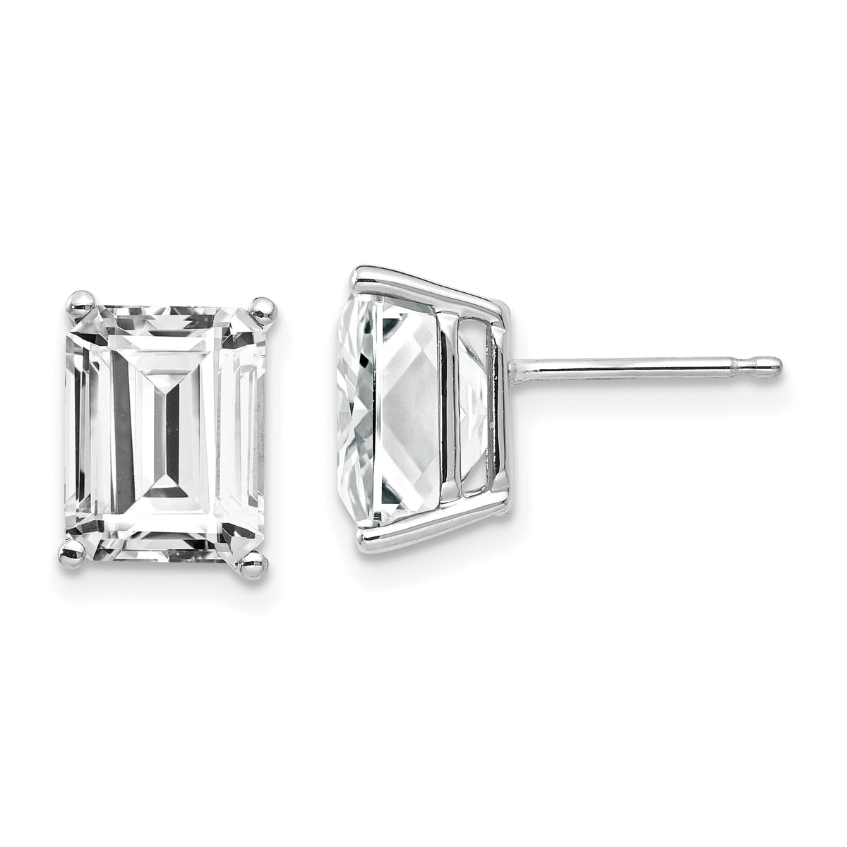 14k White Gold 9x7mm Emerald Cut Cubic Zirconia Earrings