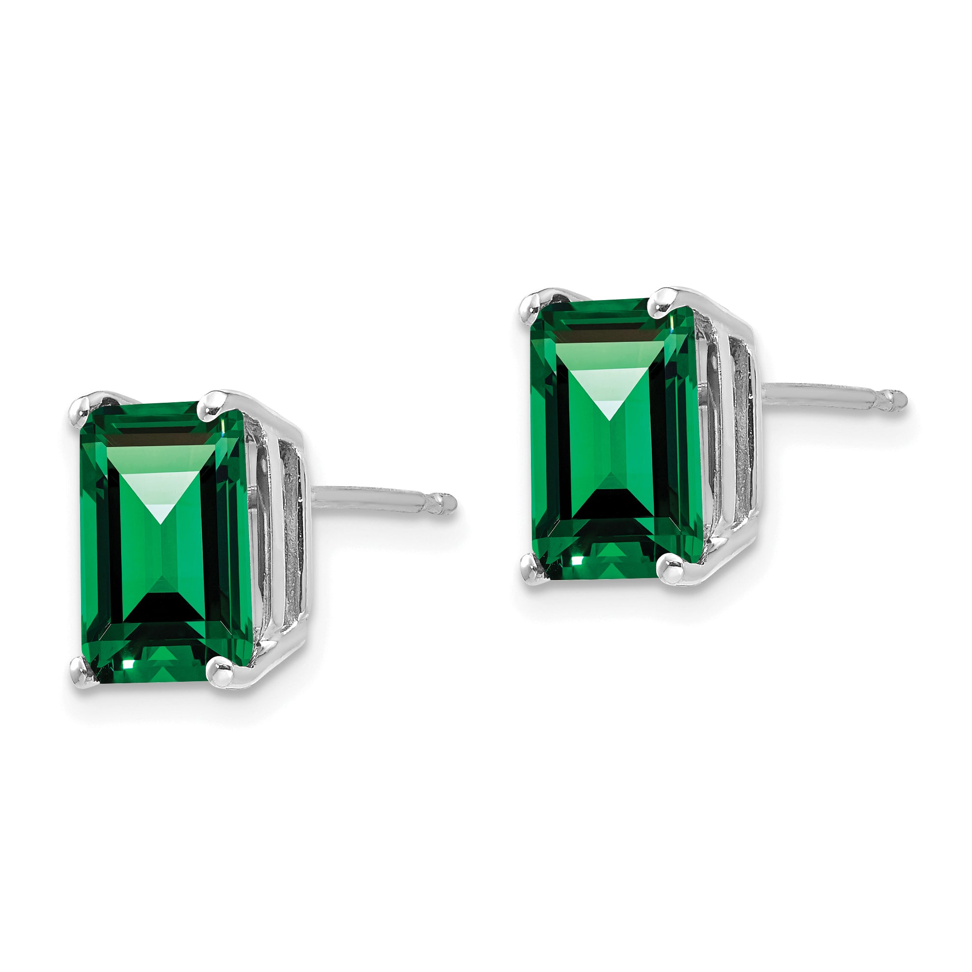 14k White Gold 9x7mm Emerald Cut Mount St. Helens Earrings