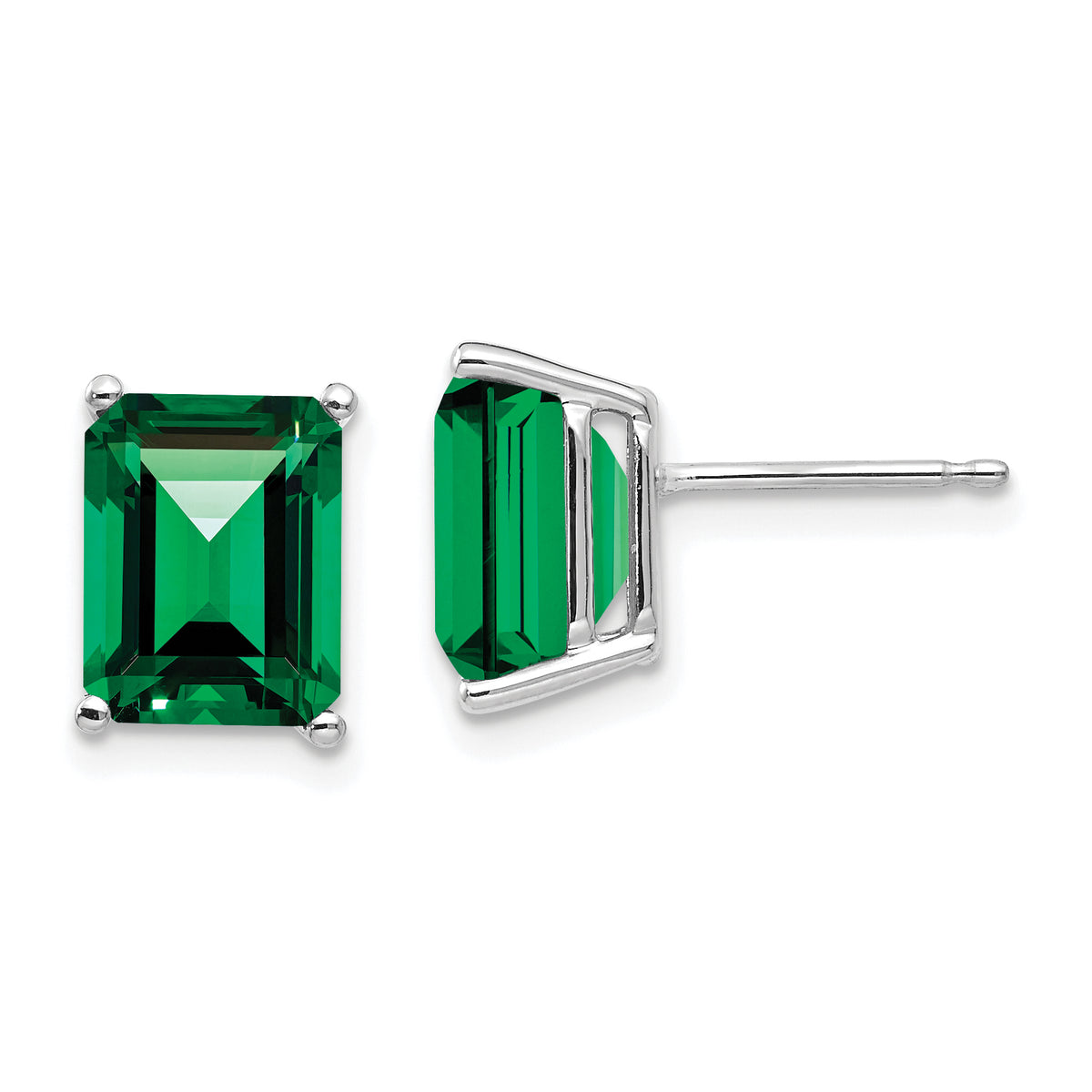 14k White Gold 9x7mm Emerald Cut Mount St. Helens Earrings