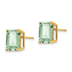 14k 10x8 Emerald-Cut Green Quartz Earrings