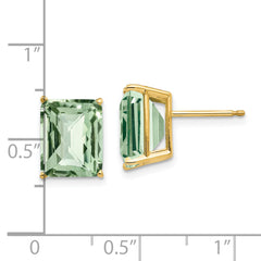 14k 10x8 Octagon Checker-Cut Green Quartz Earrings