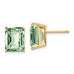 14k 10x8 Octagon Checker-Cut Green Quartz Earrings