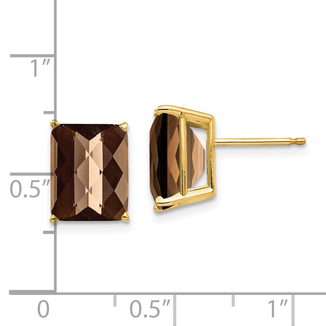 14k 10x8 Octagon Checker-Cut Smoky Quartz Earrings