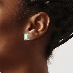 14kw 10x8mm Emerald-Cut Green Quartz Earrings