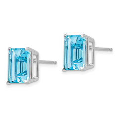 14k White Gold 10x8mm Emerald Cut Blue Topaz Earrings