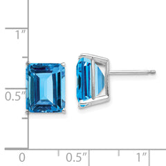 14k White Gold 10x8mm Emerald Cut Blue Topaz Earrings