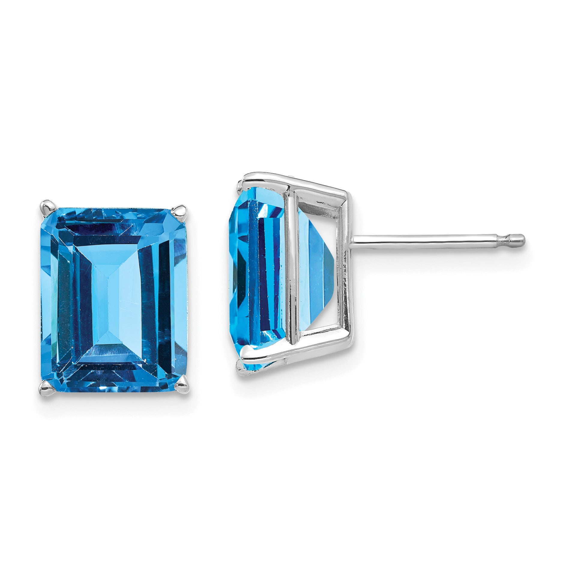 14k White Gold 10x8mm Emerald Cut Blue Topaz Earrings