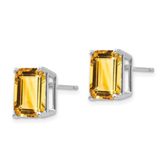 14k White Gold 10x8 Emerald Cut Citrine Stud Earrings