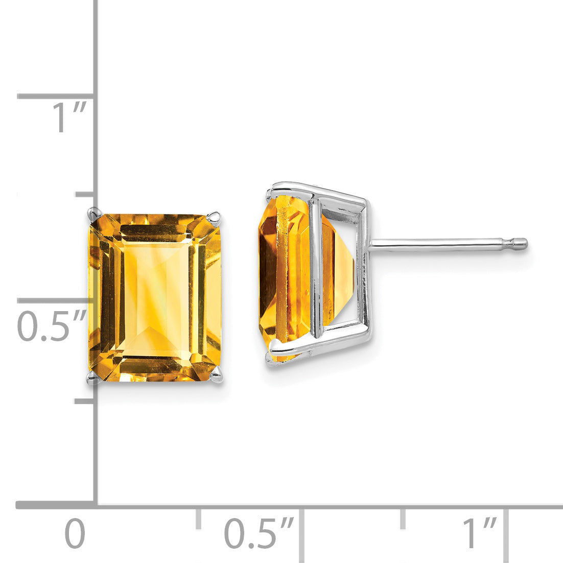 14k White Gold 10x8 Emerald Cut Citrine Stud Earrings